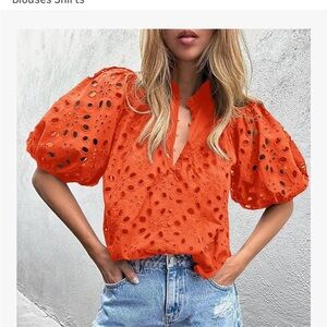 Vibrant Orange Eyelet Blouse